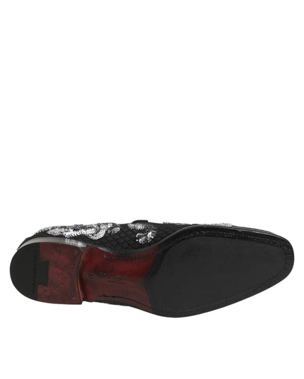 Dolce & Gabbana Black Silver Sequined Loafers Men Dress Shoes