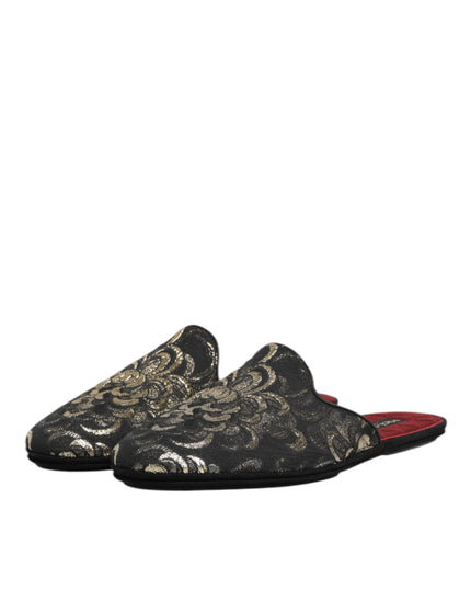 Dolce & Gabbana Black Floral Jacquard Slides Slippers Shoes