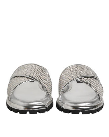 Dolce & Gabbana Silver Strass Slides Flats Slippers Shoes