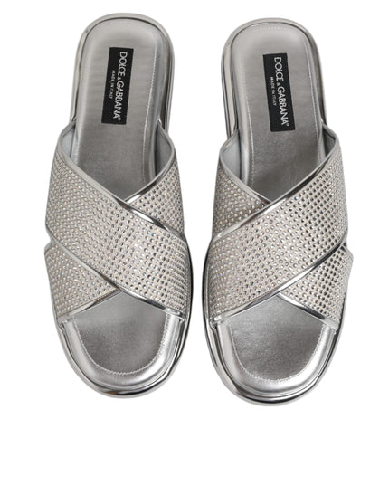 Dolce & Gabbana Silver Strass Slides Flats Slippers Shoes