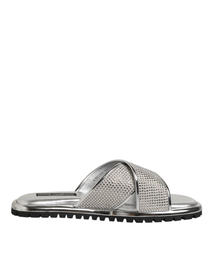 Dolce & Gabbana Silver Strass Slides Flats Slippers Shoes