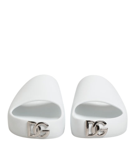 Dolce & Gabbana White Logo Slides Sandals Men Beachwear Shoes