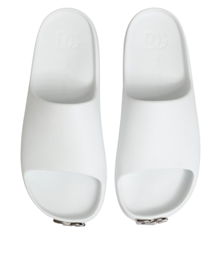 Dolce & Gabbana White Logo Slides Sandals Men Beachwear Shoes
