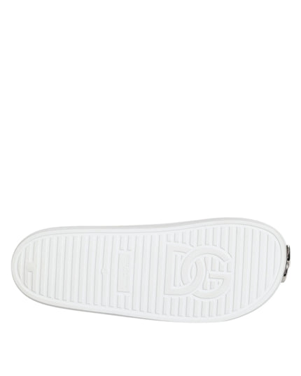 Dolce & Gabbana White Logo Slides Sandals Men Beachwear Shoes