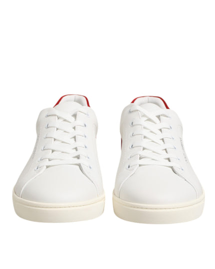 Dolce & Gabbana White Red Leather Low Top Men Sneakers Shoes