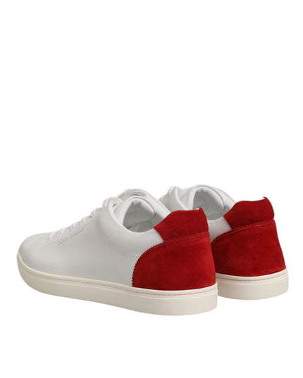 Dolce & Gabbana White Red Leather Low Top Men Sneakers Shoes