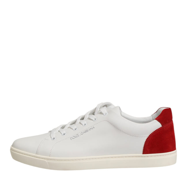 Dolce & Gabbana White Red Leather Low Top Men Sneakers Shoes