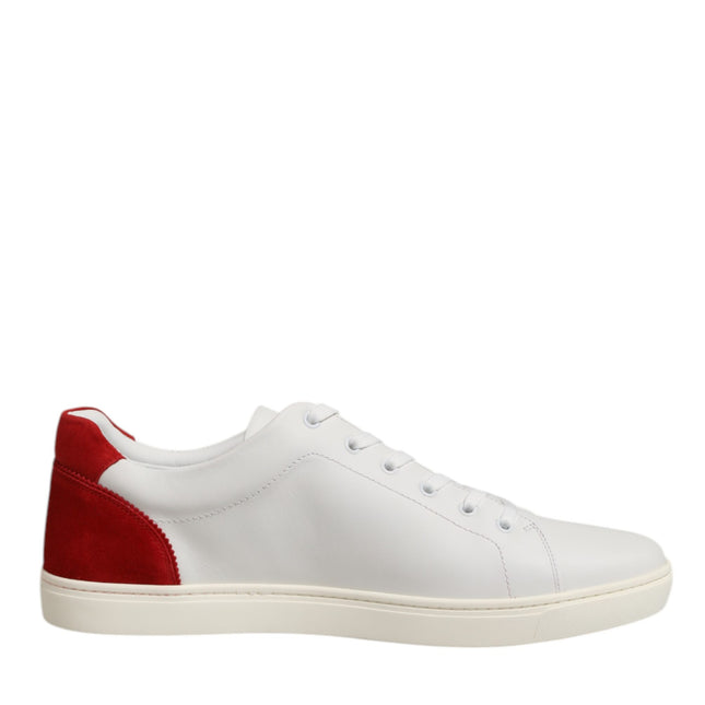 Dolce & Gabbana White Red Leather Low Top Men Sneakers Shoes