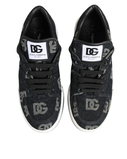 Dolce & Gabbana Blue Cotton Denim Logo Low Top Sneakers Shoes
