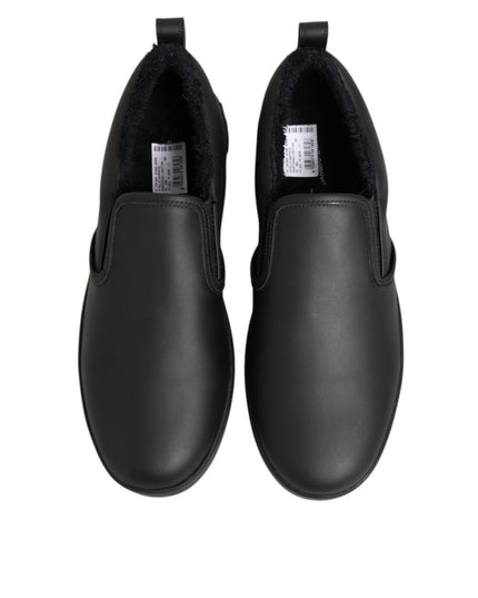 Dolce & Gabbana Black Leather Low Top Slip On Sneakers Shoes