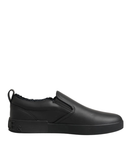 Dolce & Gabbana Black Leather Low Top Slip On Sneakers Shoes