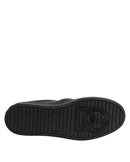 Dolce & Gabbana Black Leather Low Top Slip On Sneakers Shoes