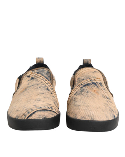 Dolce & Gabbana Beige Cotton Low Top Slip On Sneakers Shoes