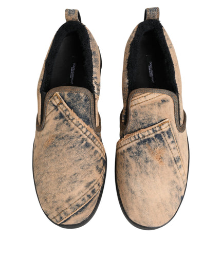 Dolce & Gabbana Beige Cotton Low Top Slip On Sneakers Shoes