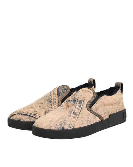 Dolce & Gabbana Beige Cotton Low Top Slip On Sneakers Shoes