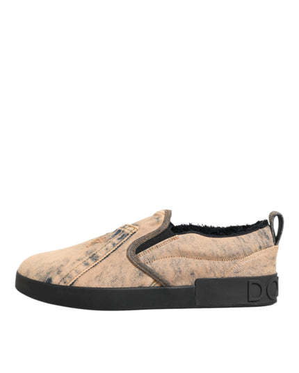 Dolce & Gabbana Beige Cotton Low Top Slip On Sneakers Shoes