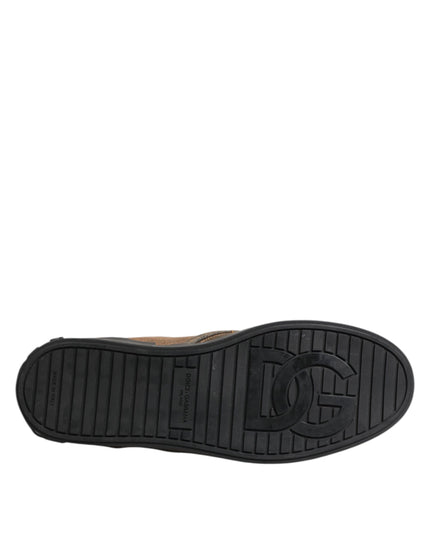 Dolce & Gabbana Brown Cotton Low Top Slip On Sneakers Shoes