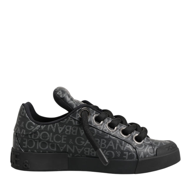 Dolce & Gabbana Black Cotton Denim Logo Low Top Sneakers  Shoes