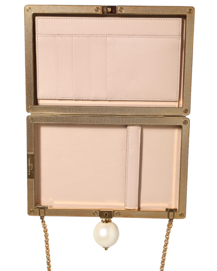 Dolce & Gabbana White Rose Embroidery Silk Gold Frame Clutch Purse Bag