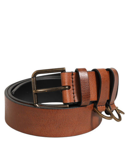 Dolce & Gabbana Brown Classic Gold Metal Logo Buckle Men Belt