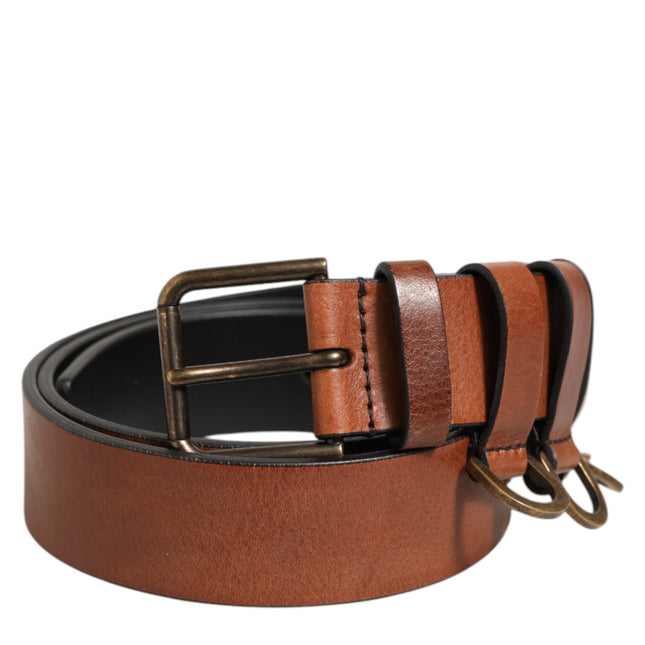 Dolce & Gabbana Brown Classic Gold Metal Logo Buckle Men Belt
