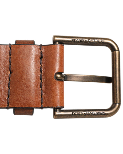 Dolce & Gabbana Brown Classic Gold Metal Logo Buckle Men Belt