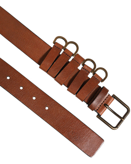 Dolce & Gabbana Brown Classic Gold Metal Logo Buckle Men Belt