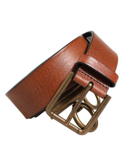 Dolce & Gabbana Brown Leather Side Rings Brass Buckle Belt
