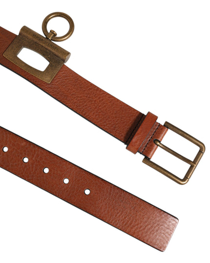 Dolce & Gabbana Brown Leather Side Rings Brass Buckle Belt