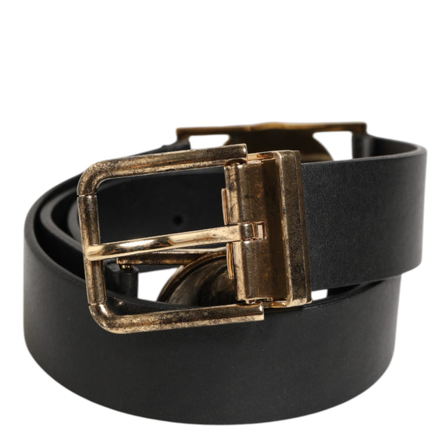 Dolce & Gabbana Black Leather Gold Silver Coin Buckle Belt