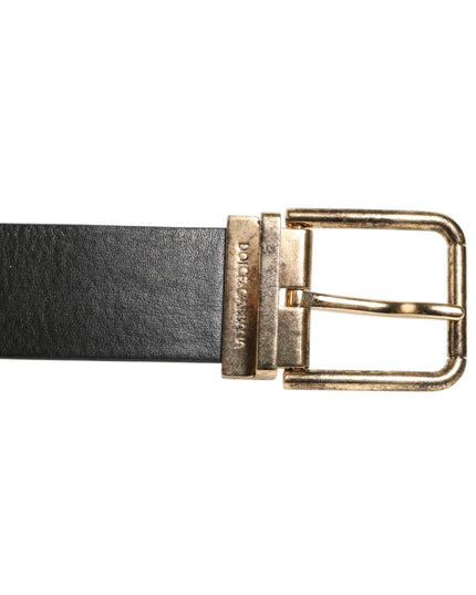 Dolce & Gabbana Black Leather Gold Silver Coin Buckle Belt