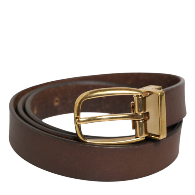 Dolce & Gabbana Brown Classic Gold Metal Logo Buckle Men Belt