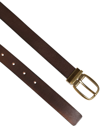 Dolce & Gabbana Brown Classic Gold Metal Logo Buckle Men Belt