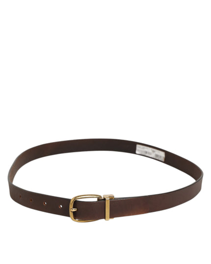 Dolce & Gabbana Brown Classic Gold Metal Logo Buckle Men Belt