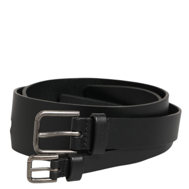 Dolce & Gabbana Black Double Strap Leather Buckle Men Belt