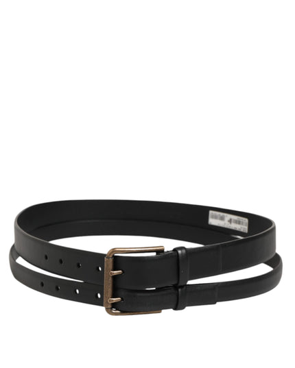Dolce & Gabbana Black Double Strap Leather Brass Buckle Belt