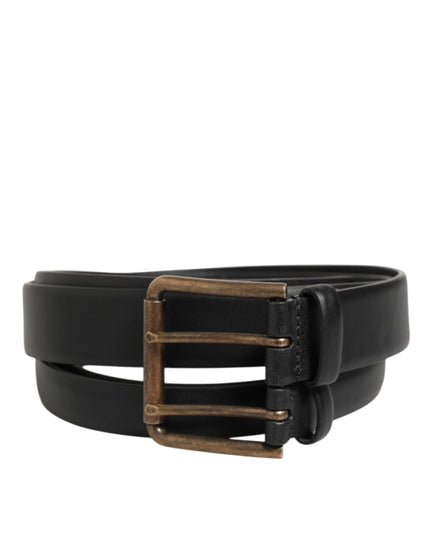 Dolce & Gabbana Black Double Strap Leather Brass Buckle Belt