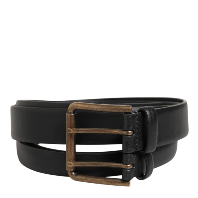 Dolce & Gabbana Black Double Strap Leather Brass Buckle Belt