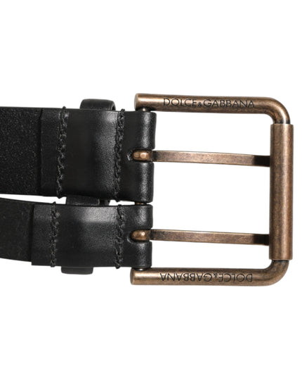 Dolce & Gabbana Black Double Strap Leather Brass Buckle Belt