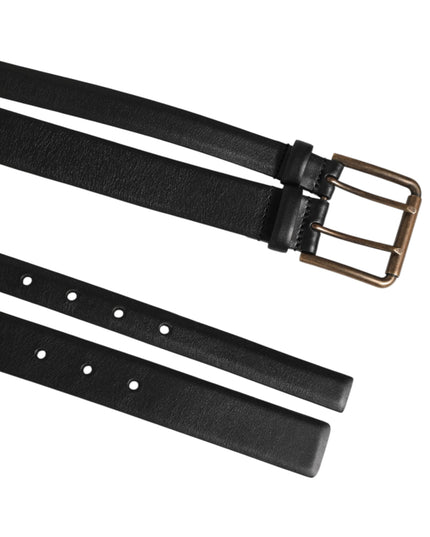 Dolce & Gabbana Black Double Strap Leather Brass Buckle Belt