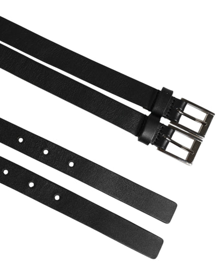 Dolce & Gabbana Black Double Strap Leather Silver Buckle Belt