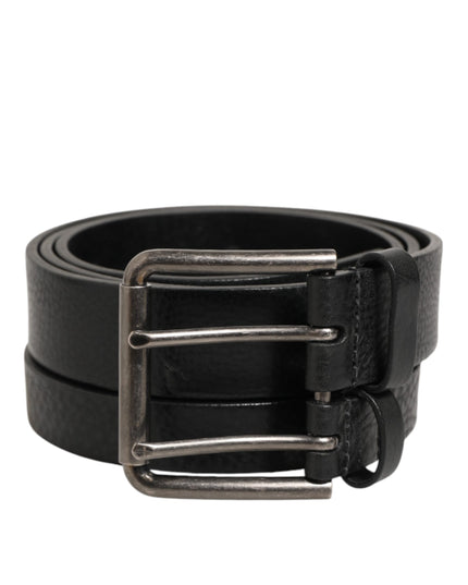 Dolce & Gabbana Black Double Strap Leather Silver Buckle Belt