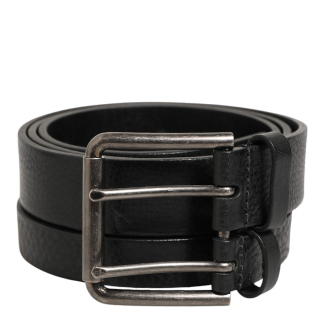 Dolce & Gabbana Black Double Strap Leather Silver Buckle Belt