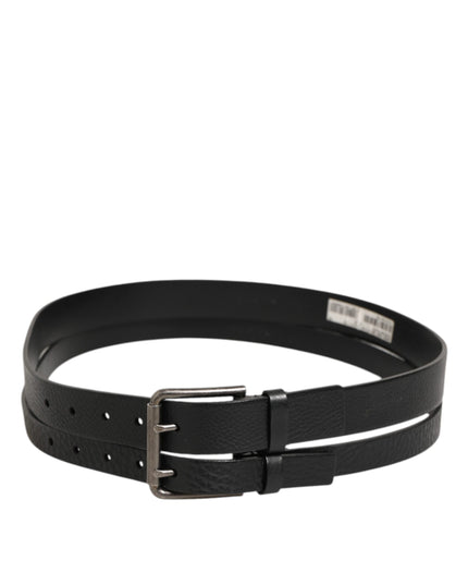 Dolce & Gabbana Black Double Strap Leather Silver Buckle Belt