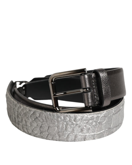 Dolce & Gabbana Black Silver Pebbled Texture Leather Buckle Men Belt
