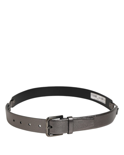 Dolce & Gabbana Black Silver Pebbled Texture Leather Buckle Men Belt