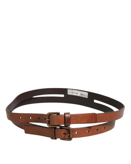 Dolce & Gabbana Brown Double Strap Leather Gold Buckle Belt