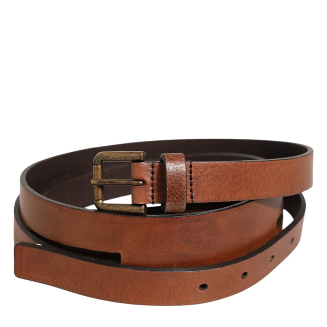 Dolce & Gabbana Brown Double Strap Leather Gold Buckle Belt