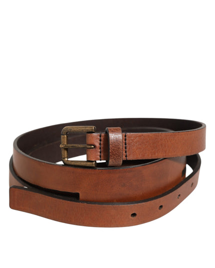 Dolce & Gabbana Brown Double Strap Leather Gold Buckle Belt