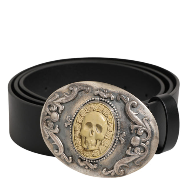 Dolce & Gabbana Black Leather Ornate Metal Buckle Men Belt
